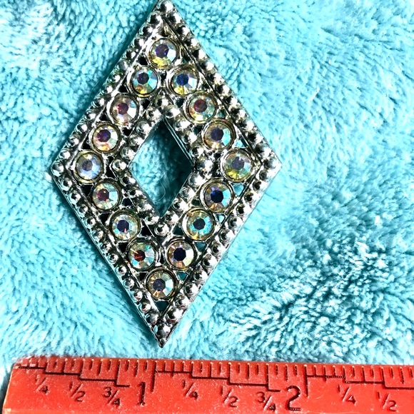Vintage Diamond Shaped AB Rhinestone Crystal Brooch - Picture 3 of 7